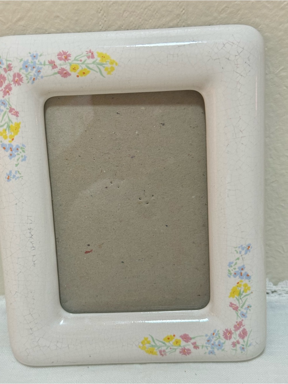 Floral Ceramic Photo Frame - Cream with Pastel Flowers